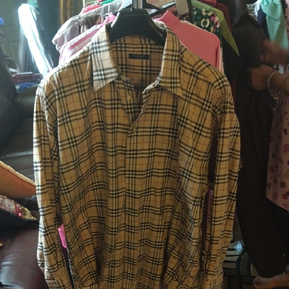Burberry Beige Plaid Button-Up Shirt
